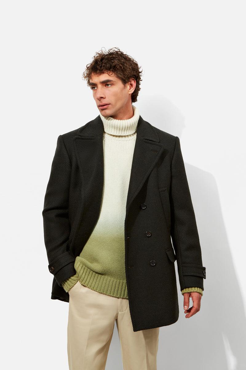 Richard James Savile Row Olive Wool Twill Peacoat