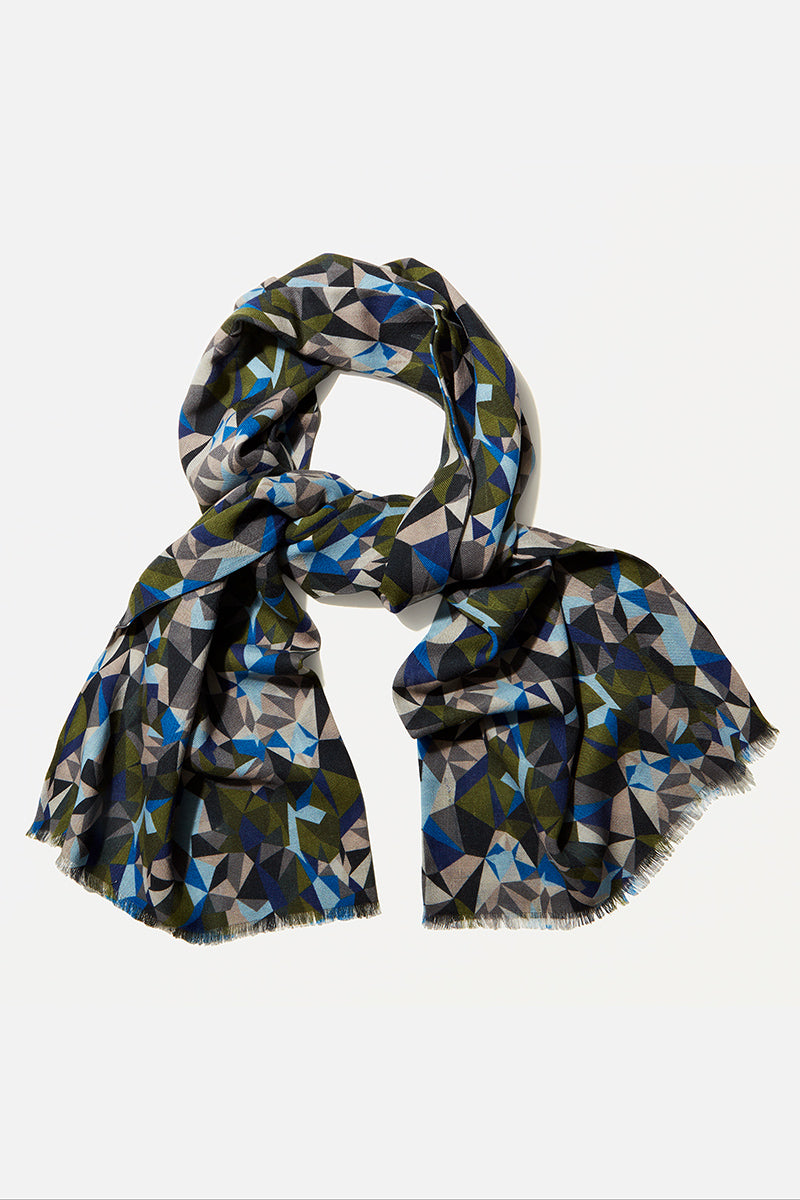 Scarf - Navy & Olive Camo Silk & Cashmere