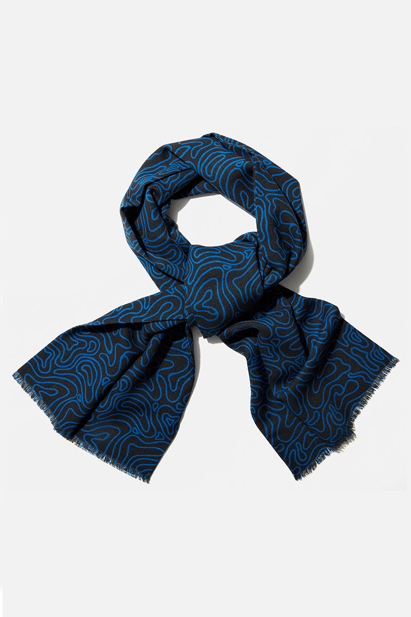 Scarf - Navy & Blue Contours Silk & Cashmere