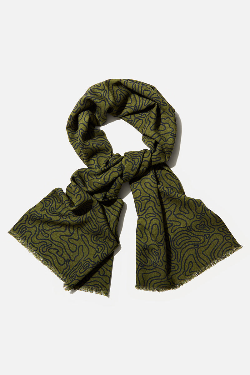 Scarf - Olive & Navy Contours Silk & Cashmere