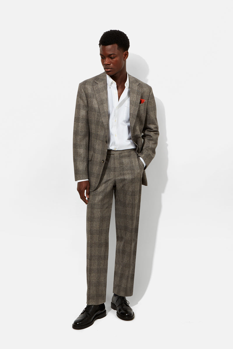 Chapman Suit - Dark Taupe Wool Flannel Price of Wales Check