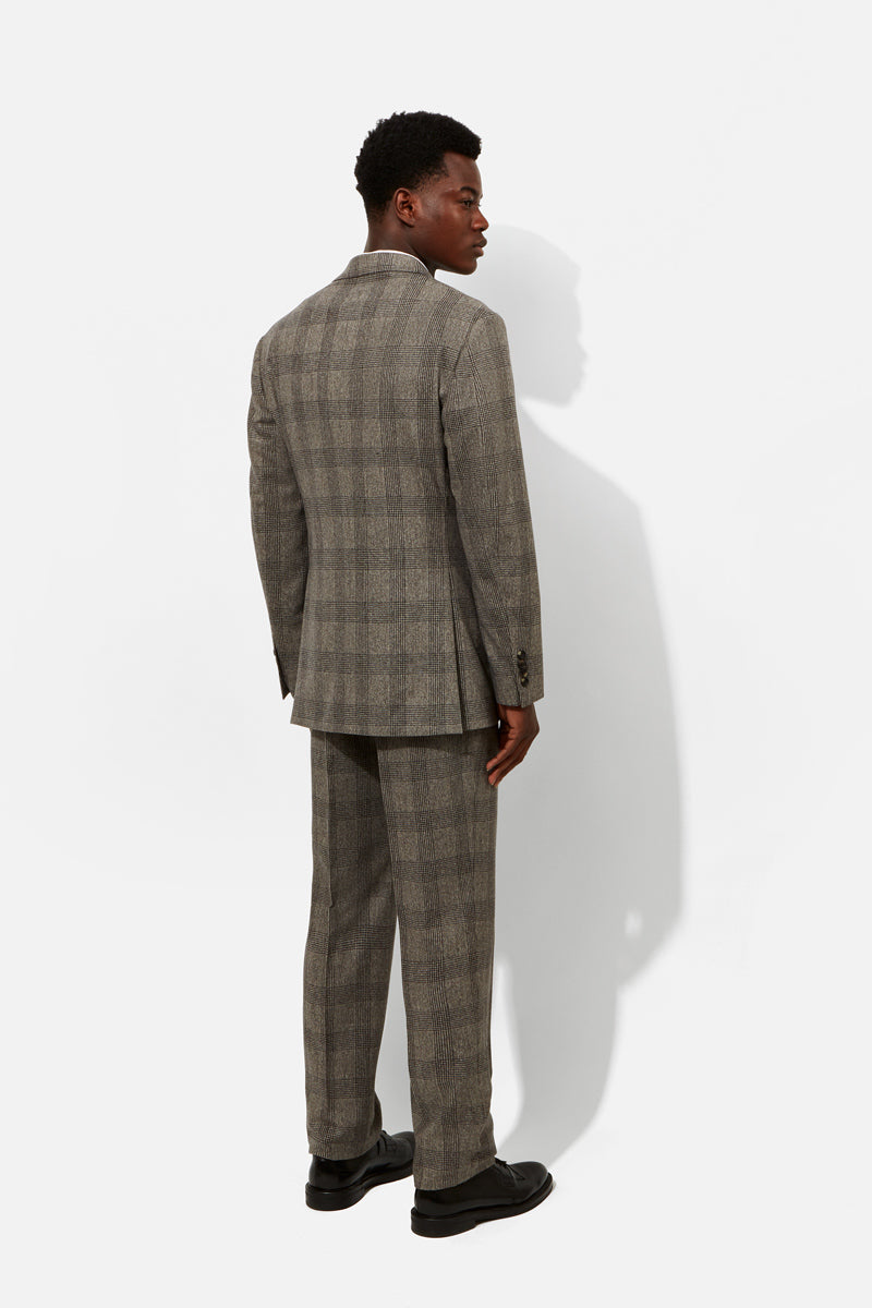 Chapman Suit - Dark Taupe Wool Flannel Price of Wales Check